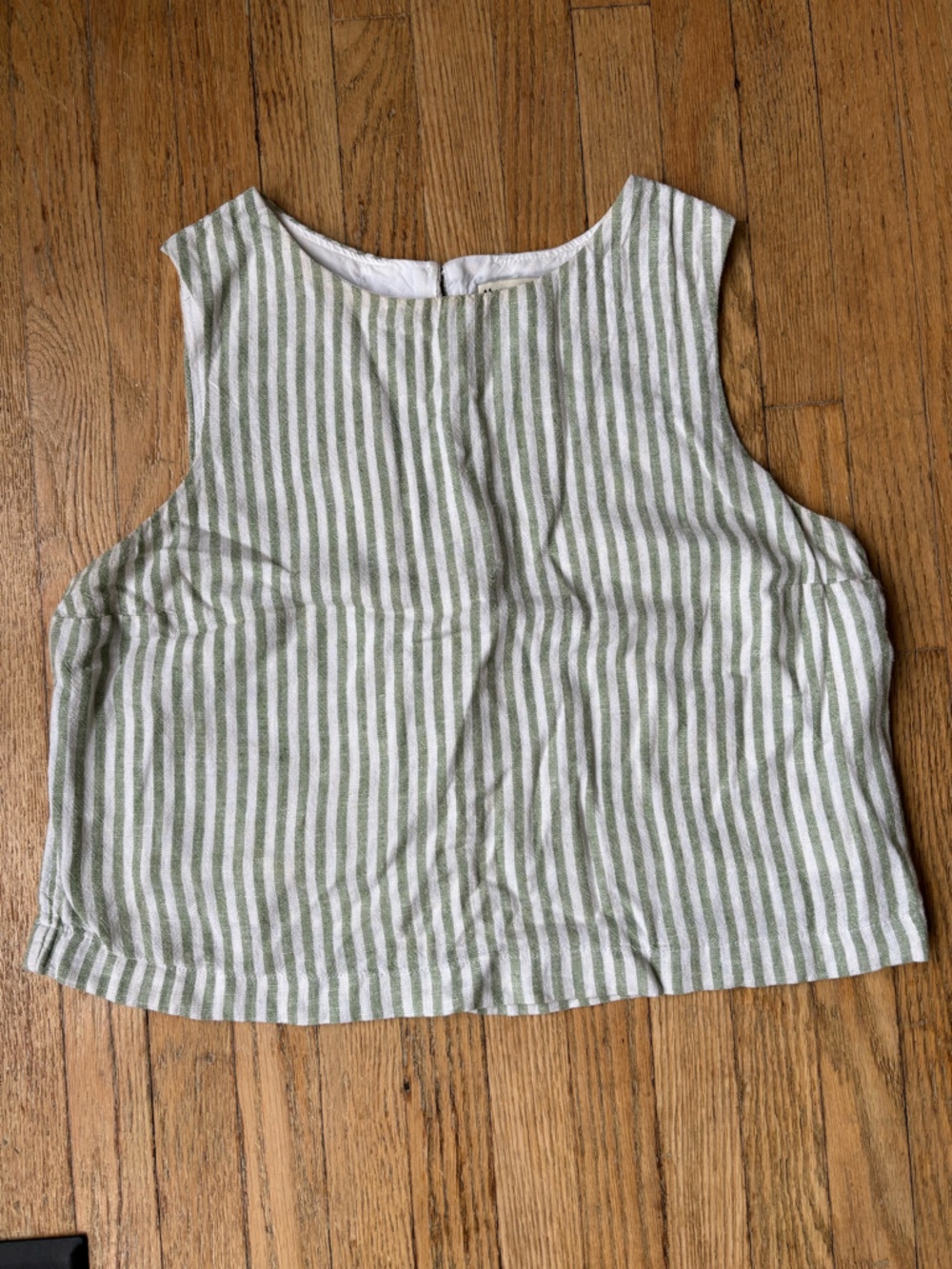 Abercrombie & Fitch Linen Green and White Striped Tank